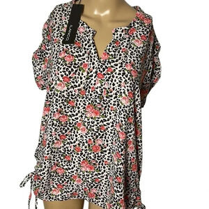 Y2K, vtg,NWT ILANCO. Blouse ,M. tunic, floral,shirring ,animal print,lightweight